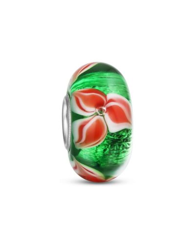 Ювелирное украшение Bling Jewelry: цветная муранская стеклянная бусина-подвеска с цветком пуансеттии для браслета из стерлингового серебра, подходит для европейского браслета