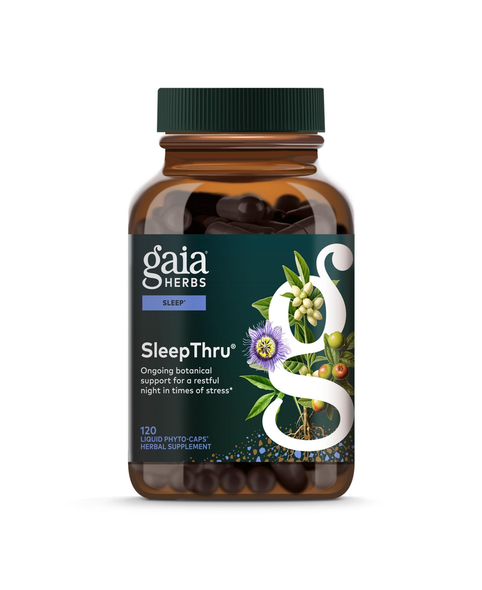 Биодобавка Gaia Herbs SleepThru для сна с корнем ашваганды и цветком страсти, 120 капсул