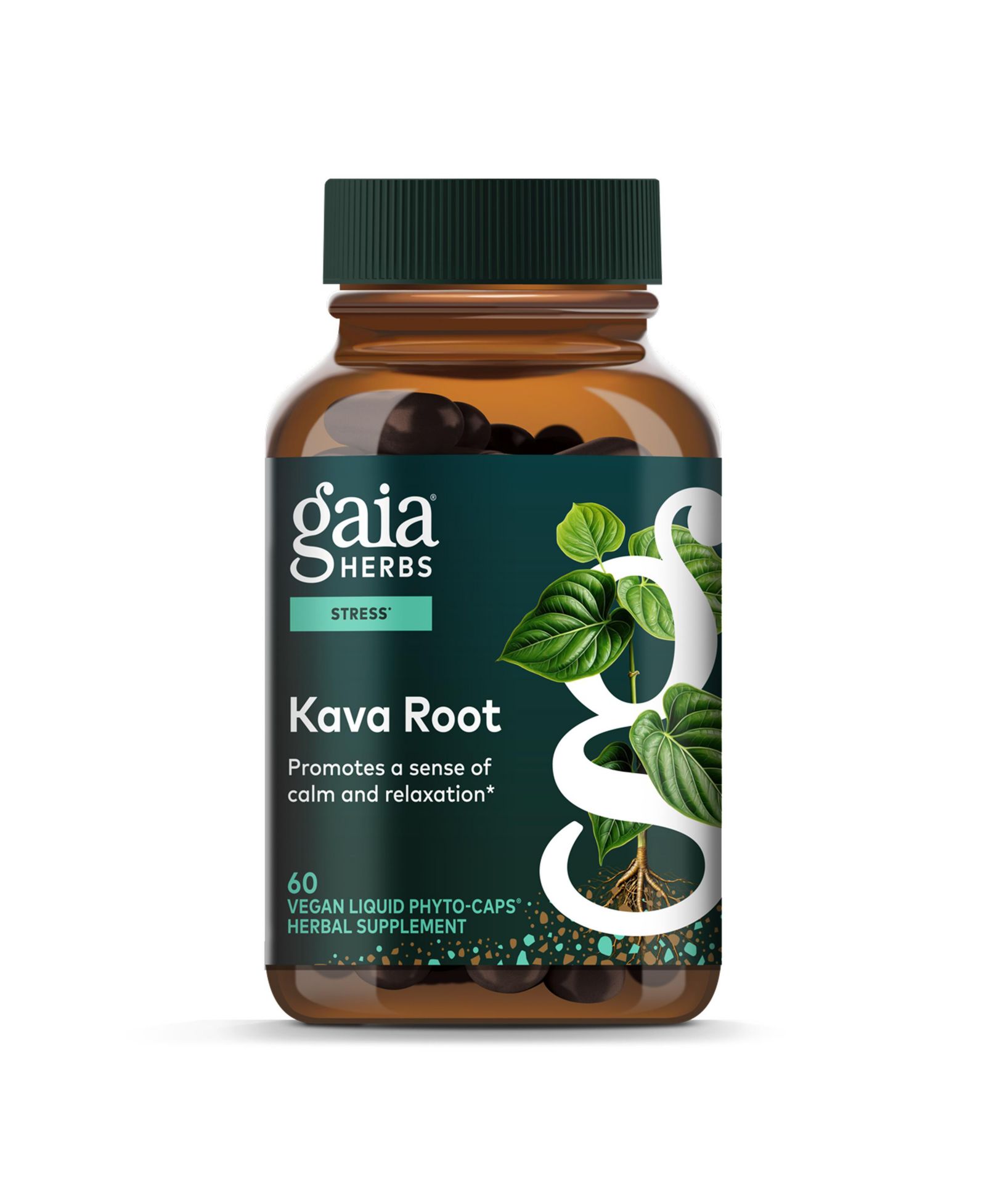 Gaia Herbs Kava Root — помогает поддерживать спокойствие и расслабление при стрессе, 60 жидких капсул (60 порций)