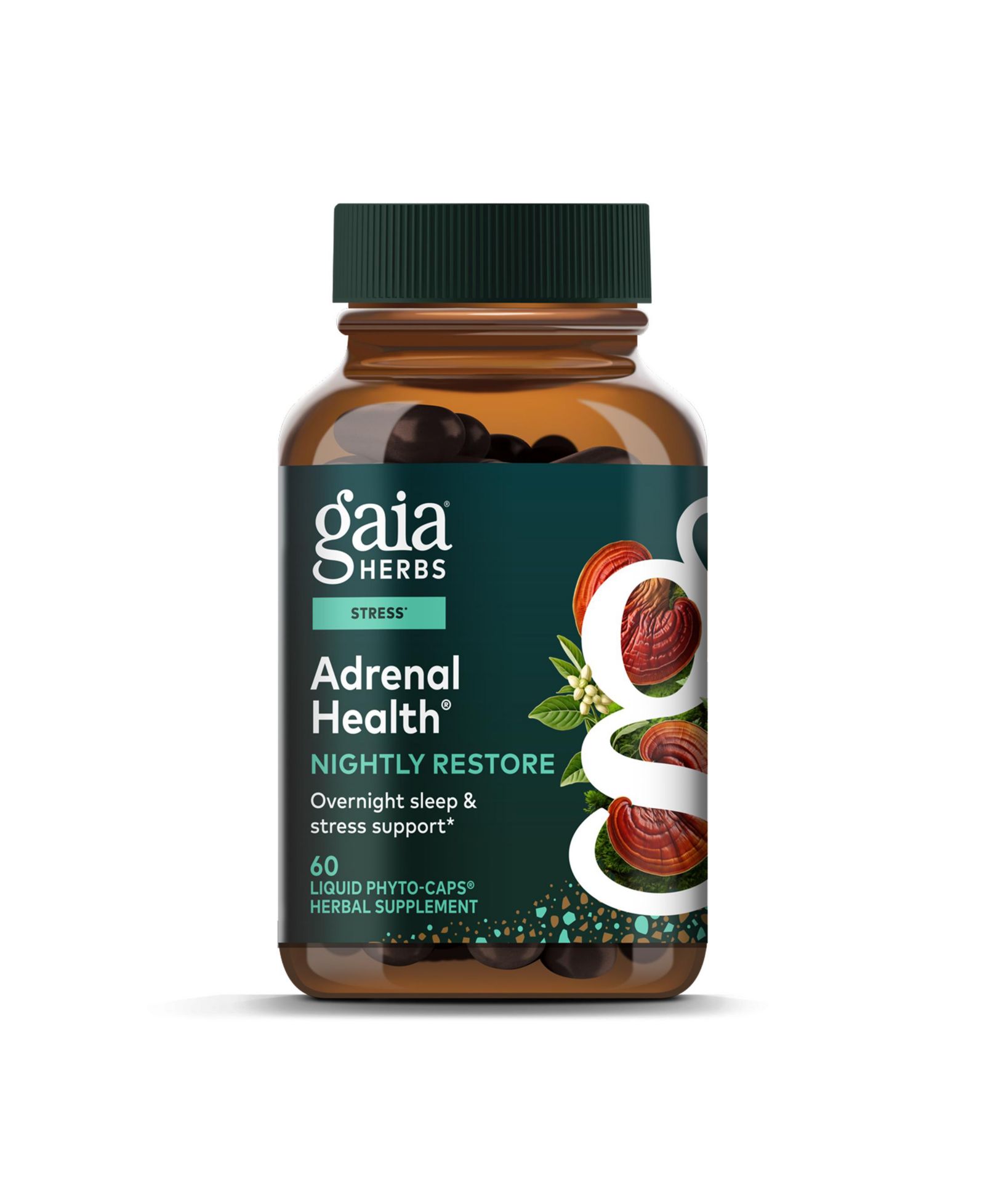 Пищевая добавка Gaia Herbs Adrenal Health Nightly Restore с Ashwagandha, Magnolia Bark, Cordyceps, 60 Liquid Phyto-Caps