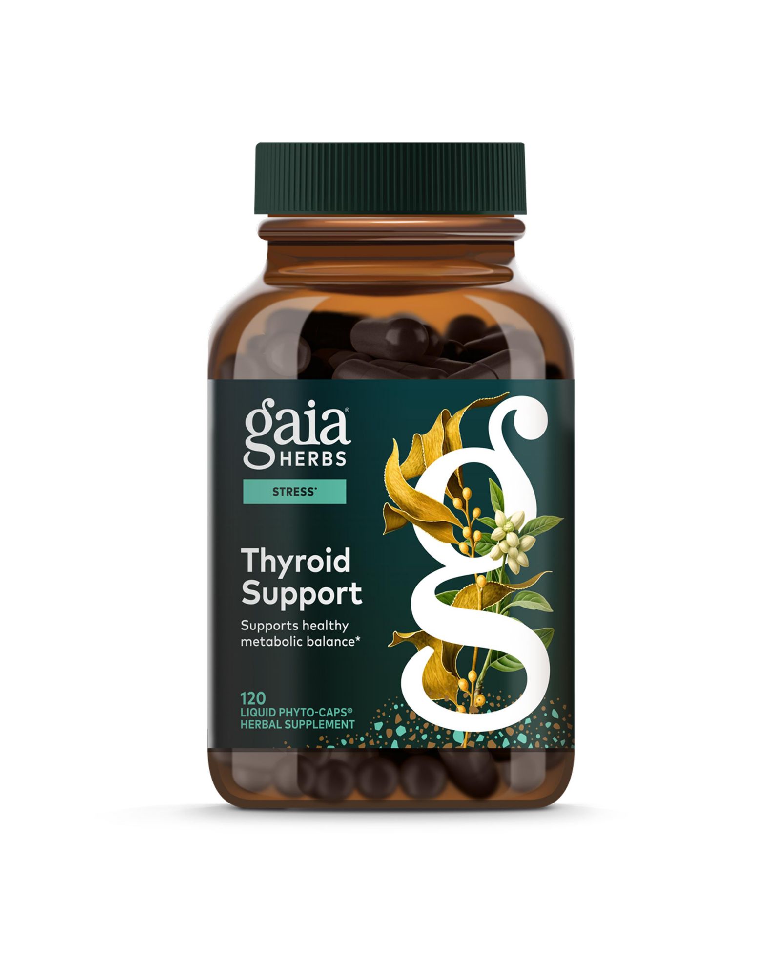 Gaia Herbs Thyroid Support Ashwagandha для здорового метаболического баланса и общего самочувствия - 120 Liquid Phyto-Caps (60 Servings)