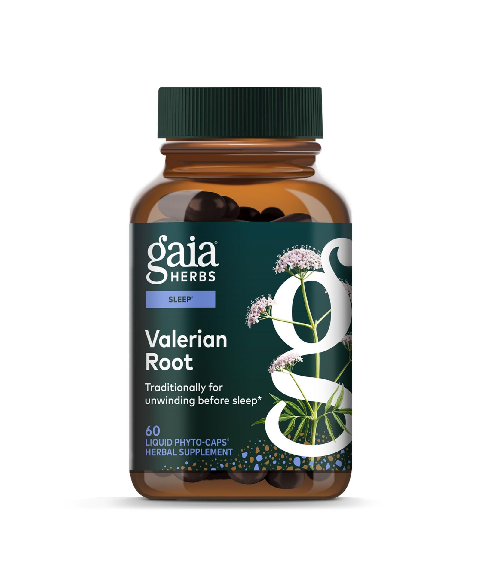 БАД Gaia Herbs Valerian Root для спокойствия и сна, с экстрактом корня валерианы, 60 Liquid Phyto-Caps (30 Servings)