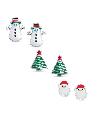 Серьги-гвоздики Bling Jewelry Holiday Winter Santa Claus Christmas Tree Snowman, набор из 3 шт.