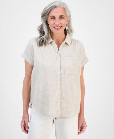 Style & Co Petite Cotton Gauze Camp Shirt, Created for Macy's