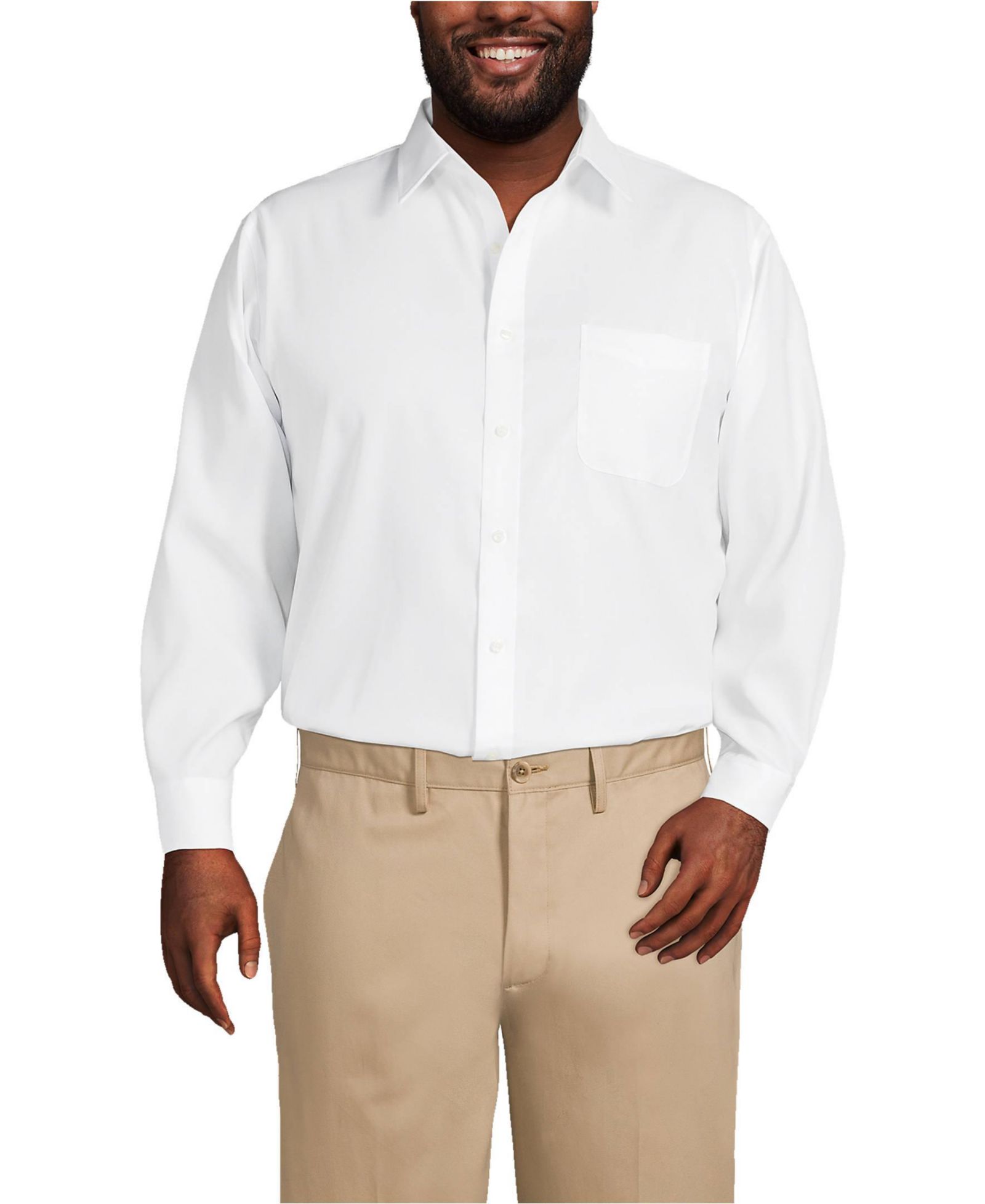 Lands' End Men's Traditional Fit Solid No Iron Supima Pinpoint Straight Collar Dress Shirt