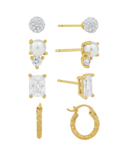 And Now This Cubic Zirconia and Imitation Pearl Earring Set