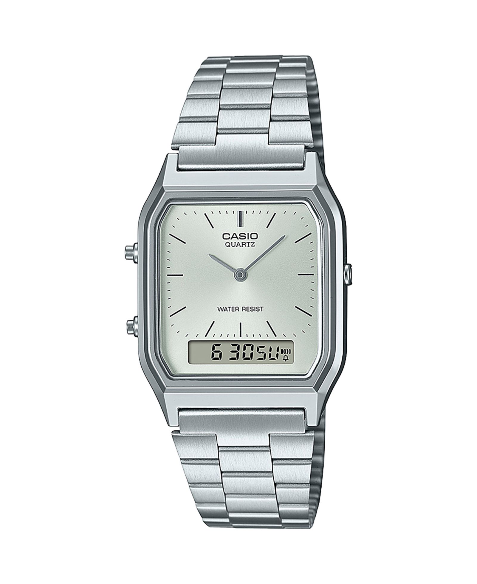 Casio Unisex Analog Digital Casio Silver-Tone Color Stainless Steel Watch, 29.8mm, AQ230A-7AVT