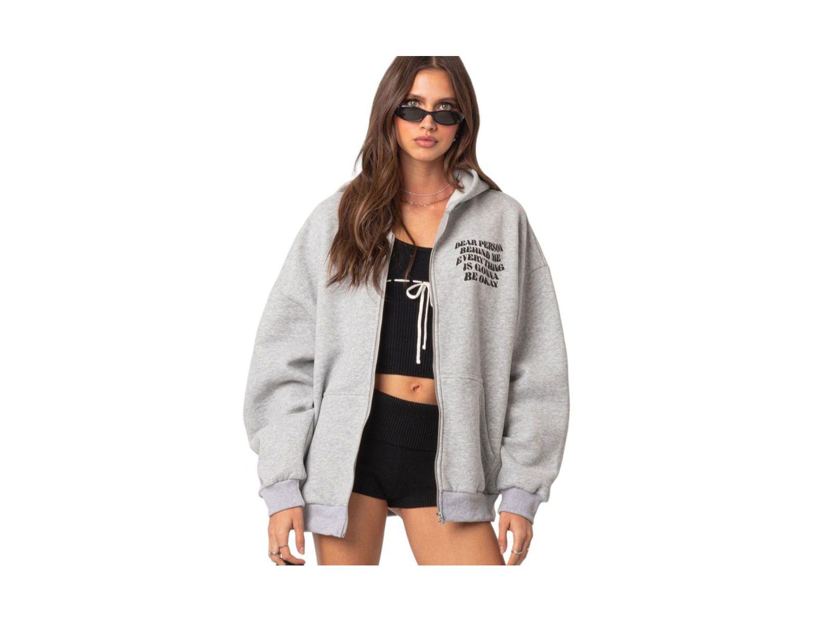 Женское оверсайз худи Edikted Everything's ok zip up