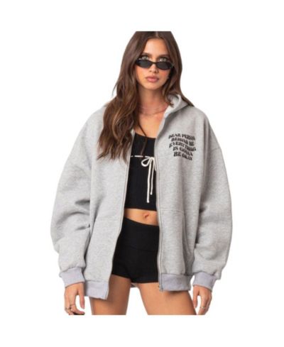 Женское оверсайз худи Edikted Everything's ok zip up