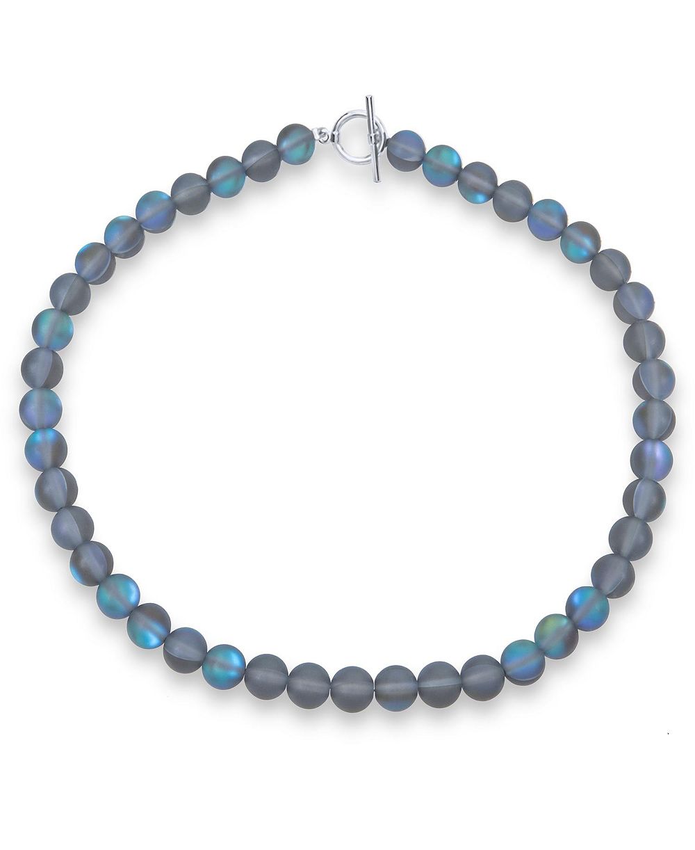 Bling Jewelry Semi-Precious Blue Moonstone Ball Bead Necklace Beaded Toggle Clasp 15"