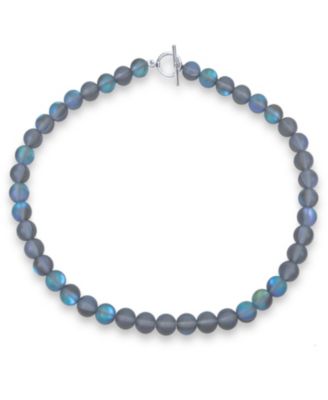 Bling Jewelry Semi-Precious Blue Moonstone Ball Bead Necklace Beaded Toggle Clasp 15"