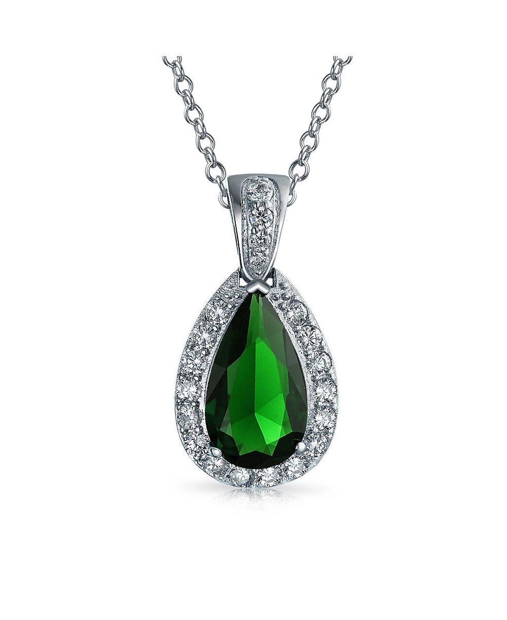 Подвеска Bling Jewelry 5CT Solitaire Teardrop Halo Cubic Zirconia CZ серебристого цвета