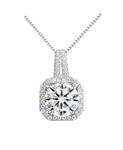 Two Carat Halo Cubic Zirconia Pendant Necklace