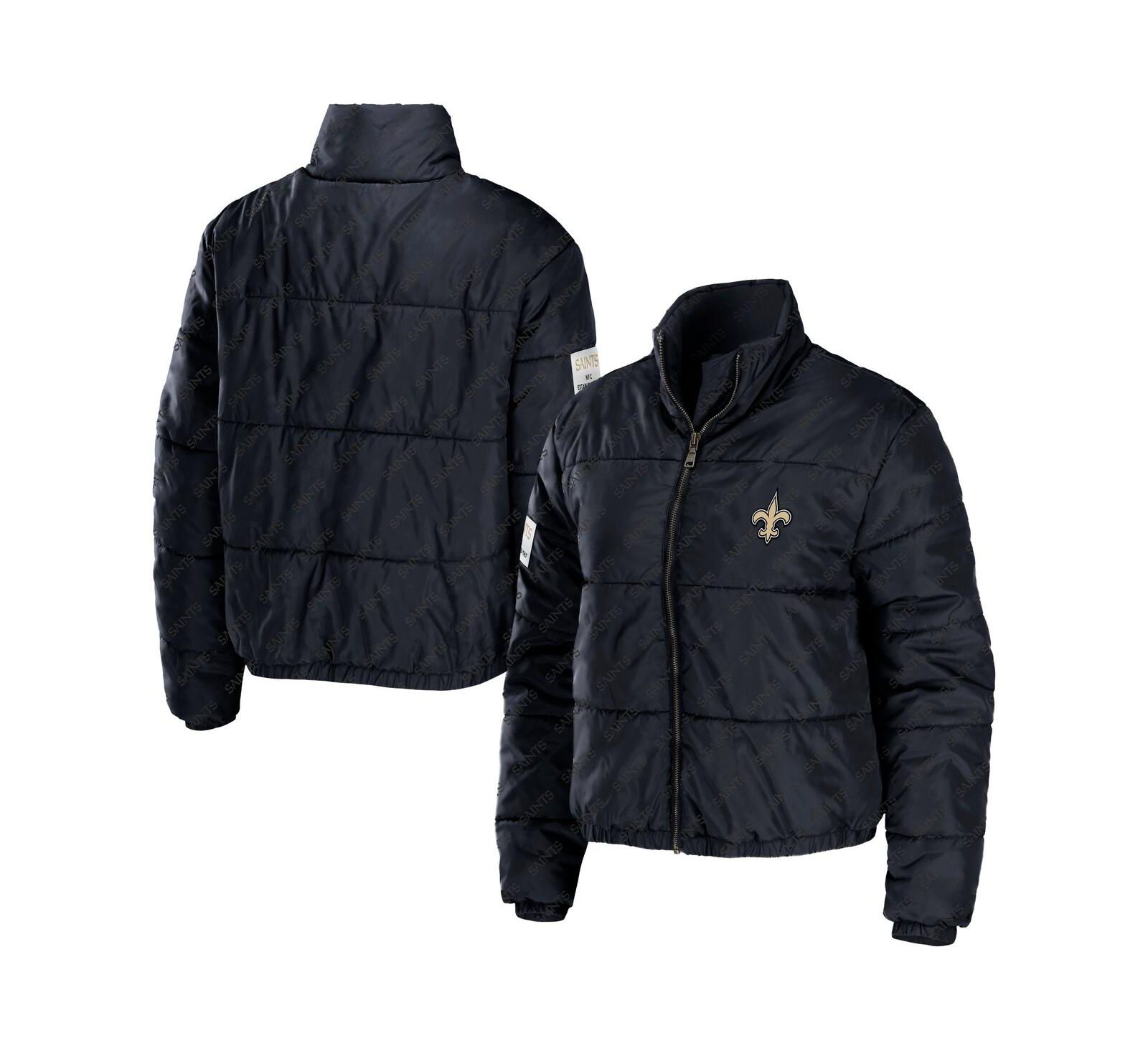 Women's WEAR by Erin Andrews Black New Orleans Saints Puffer Full-Zip Cropped Jacket
