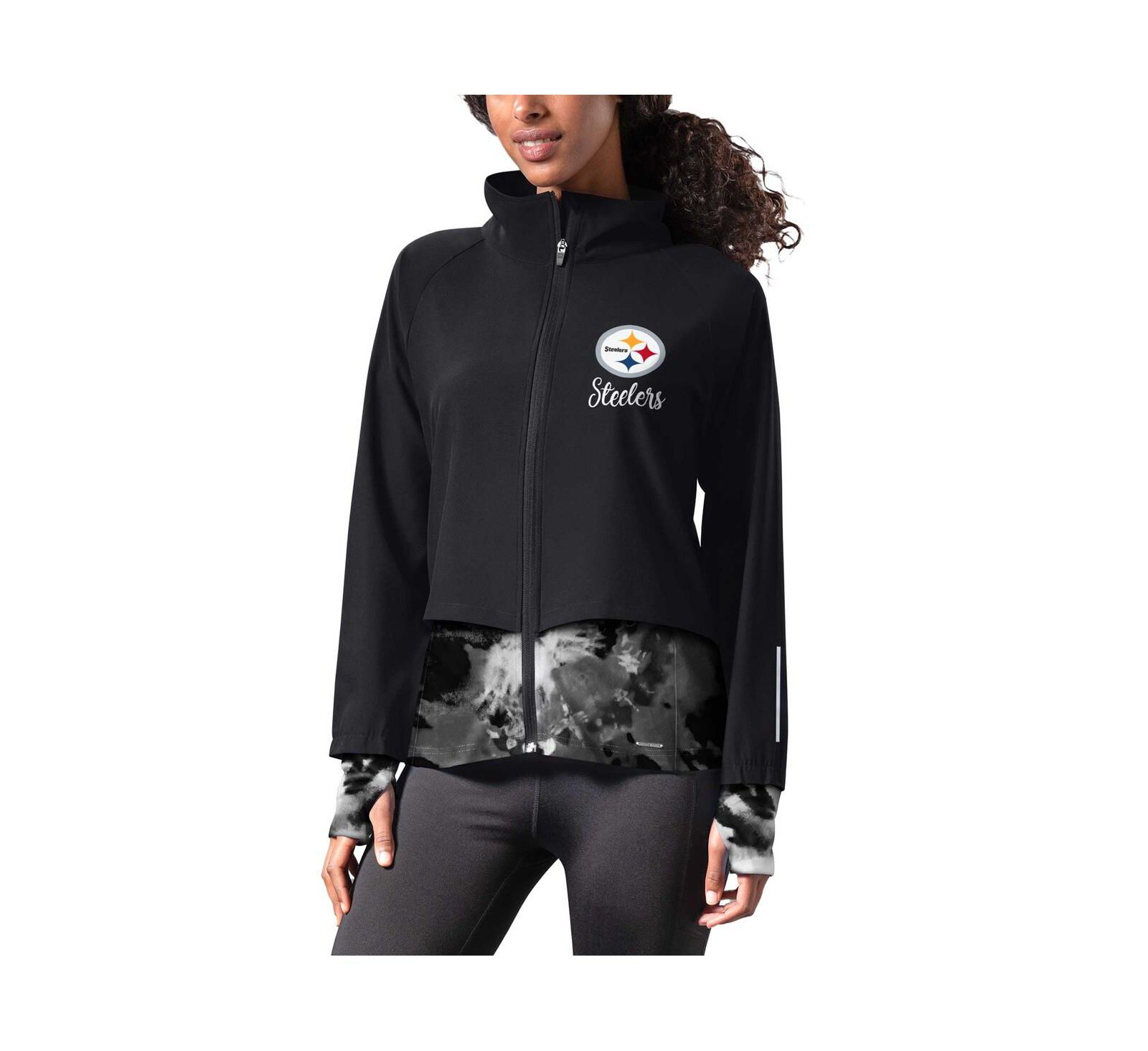 Женский беговой жакет MSX by Michael Strahan Black Pittsburgh Steelers Grace Raglan Full-Zip
