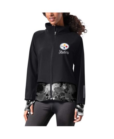 Women's MSX by Michael Strahan Black Pittsburgh Steelers Grace Raglan Full-Zip Running Jacket