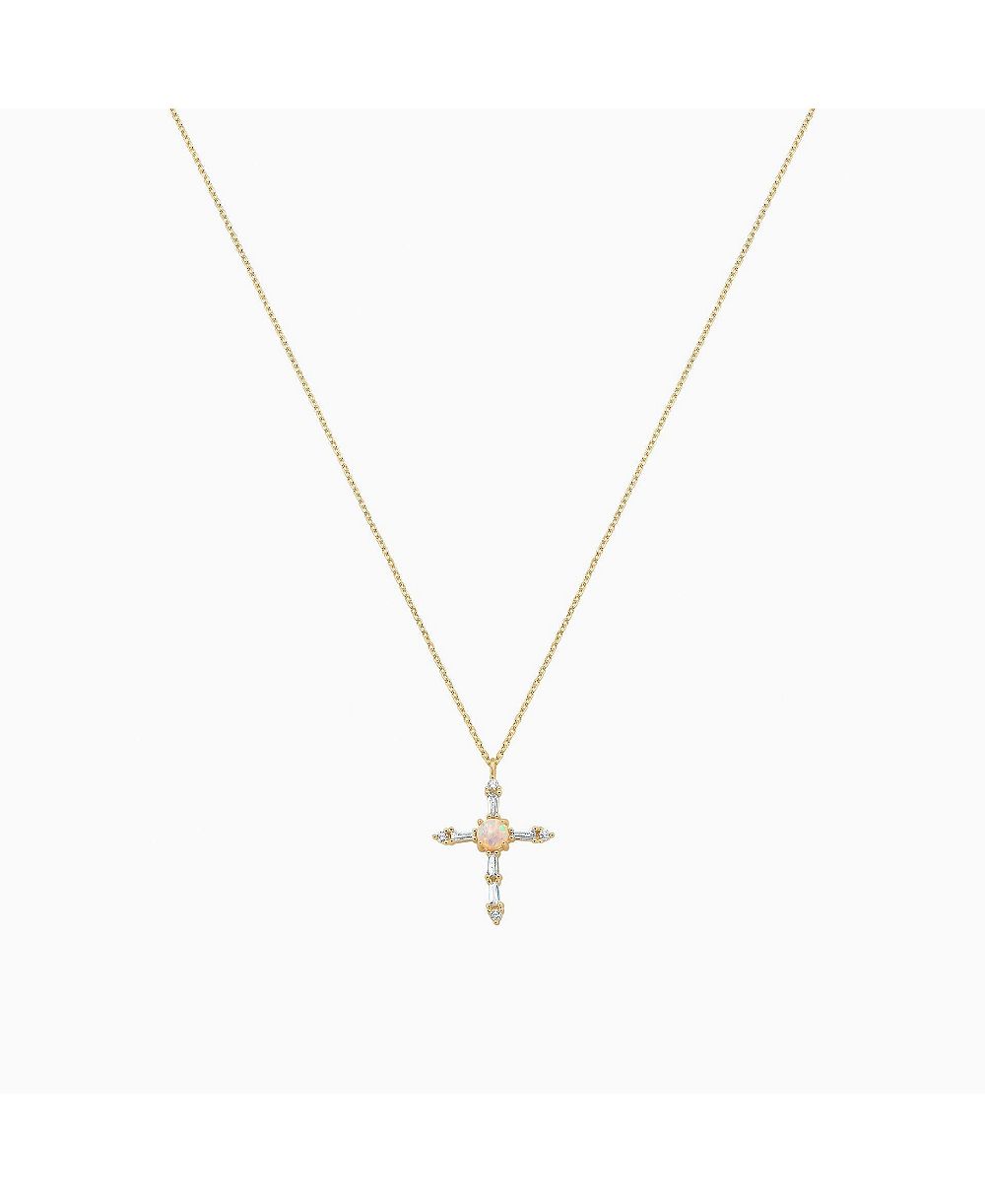 Ожерелье Bearfruit Jewelry 14k Gold Plated Opal Cross Faith Delicate Sentimental Design