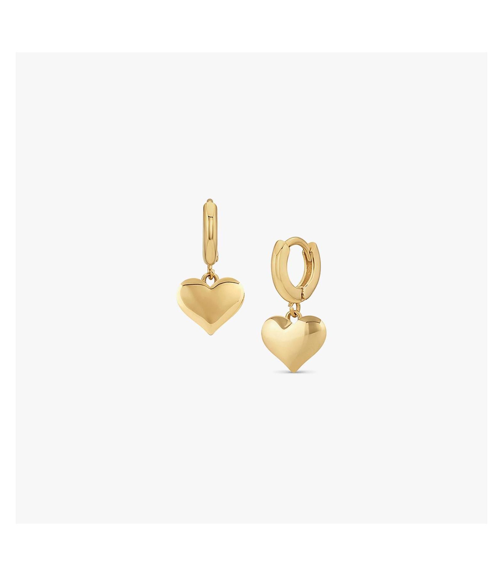 14k Gold Plated Dangling Puffed Heart Huggies Delicate Dainty Love Earrings
