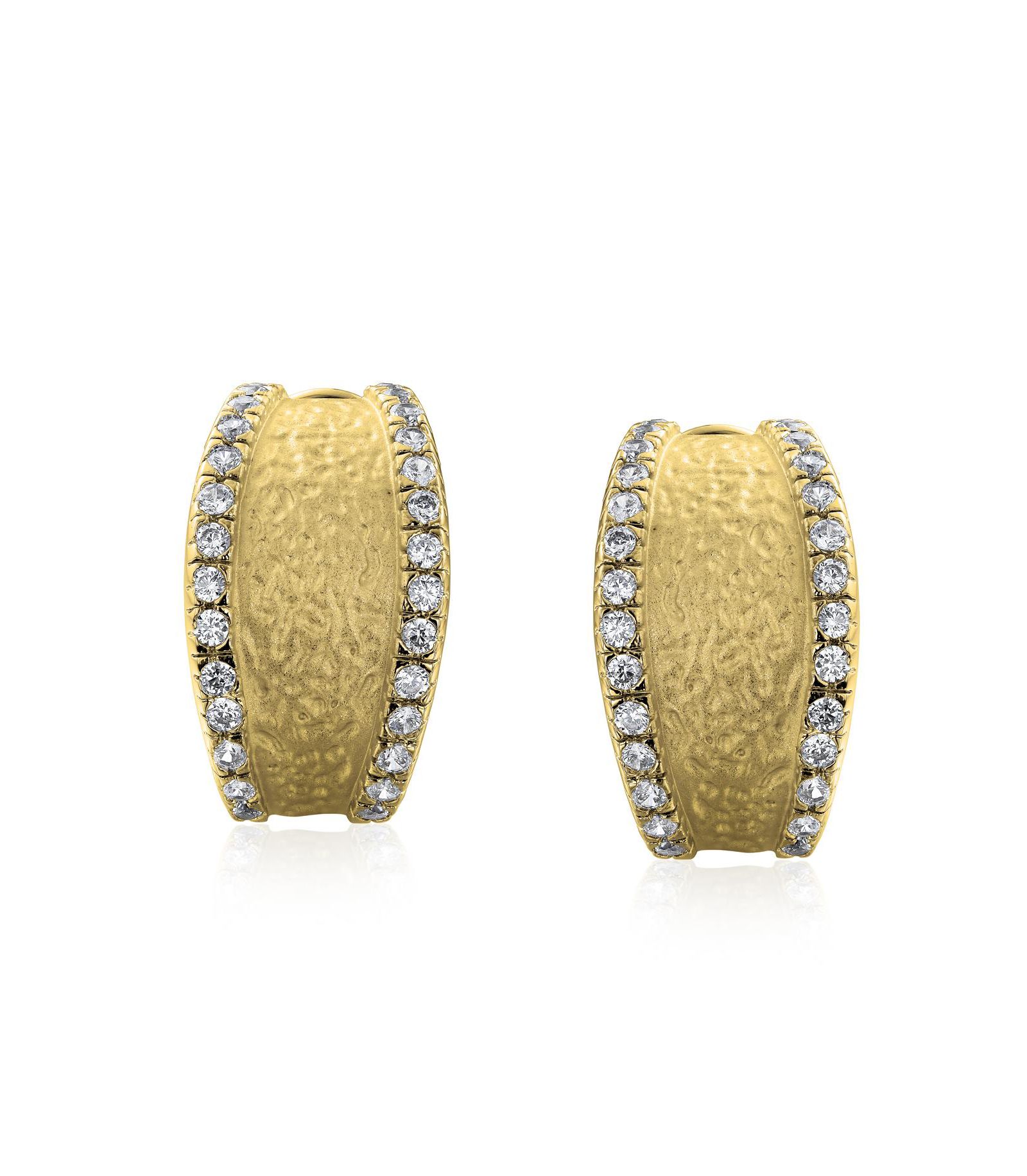 Bling Jewelry Matte Hammered Shrimp Half Hoop Earrings Pave Edge CZ Gold Plated