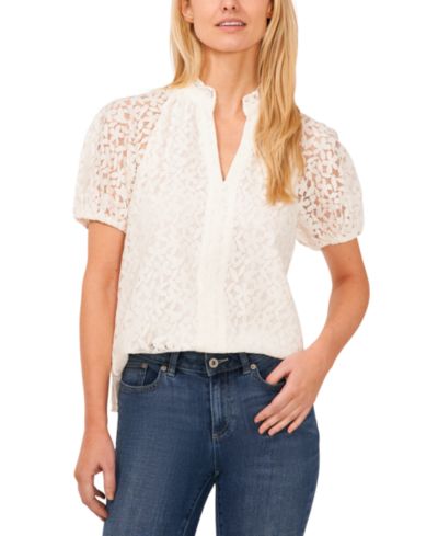 Женский топ CeCe Floral Lace Puff Sleeve Split Neck