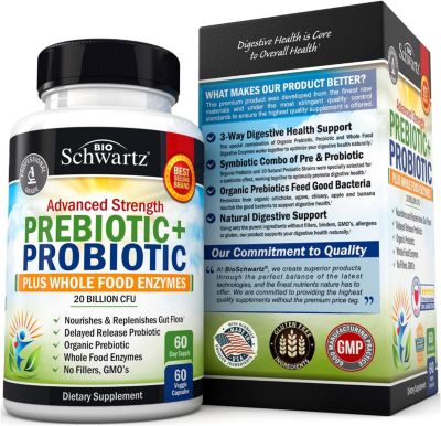 Prebiotics & Probiotics с цельными пищевыми ферментами Digestive Health Non-GMO Gluten & Dairy Free 60ct