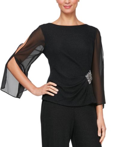 Женская блузка Alex Evenings Metallic-Knit Split-Sleeve Blouse