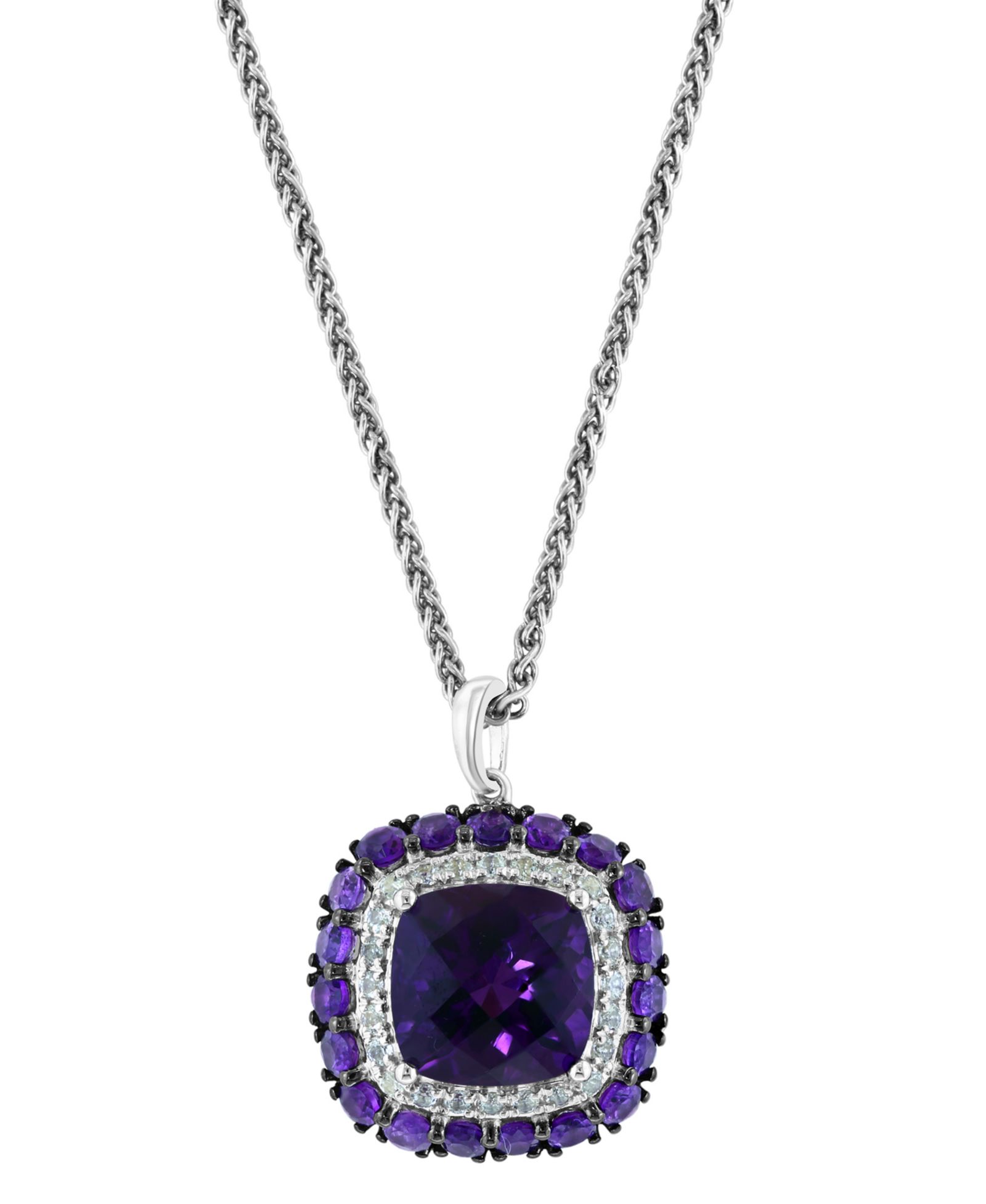 Подвеска EFFY® Amethyst & White Topaz 18" Halo в стерлинговом серебре