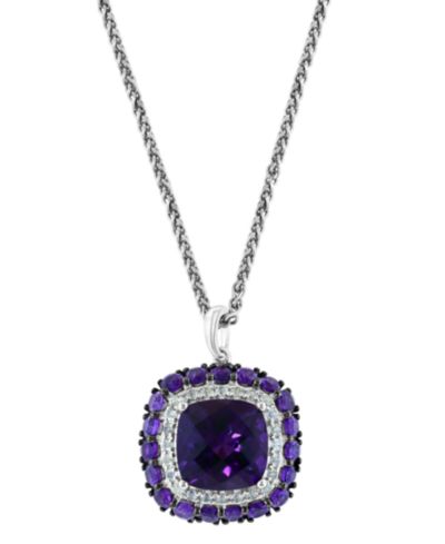 Подвеска EFFY® Amethyst & White Topaz 18" Halo в стерлинговом серебре