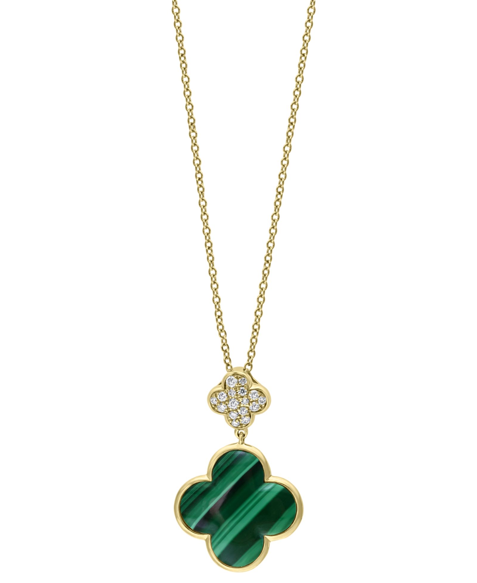 EFFY кулон-подвеска Malachite & Diamond (1/8 карата) в форме клевера на цепочке 18 дюймов из золота 14 карат