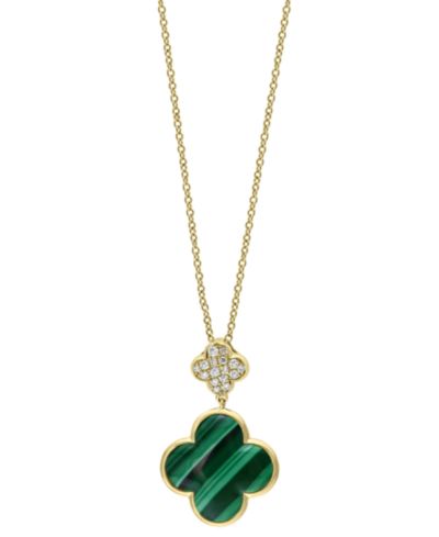 EFFY кулон-подвеска Malachite & Diamond (1/8 карата) в форме клевера на цепочке 18 дюймов из золота 14 карат