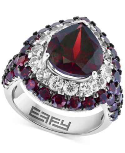 Кольцо EFFY® Garnet & White Topaz Pear Halo в серебре Sterling Silver
