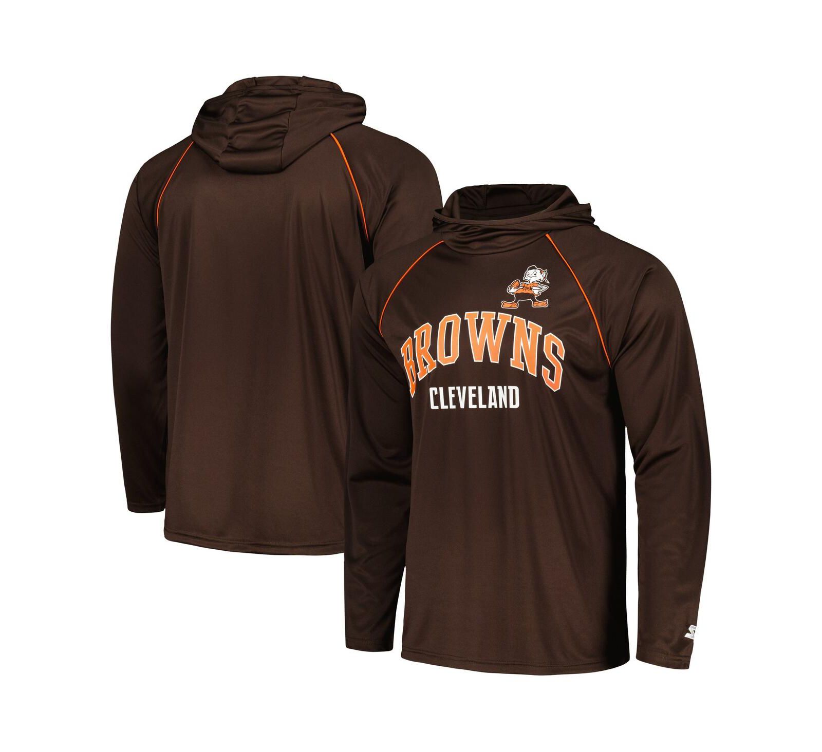 Мужская футболка Starter Brown Distressed Cleveland Brown Gridiron Classics Throwback Raglan Long Sleeve Hooded