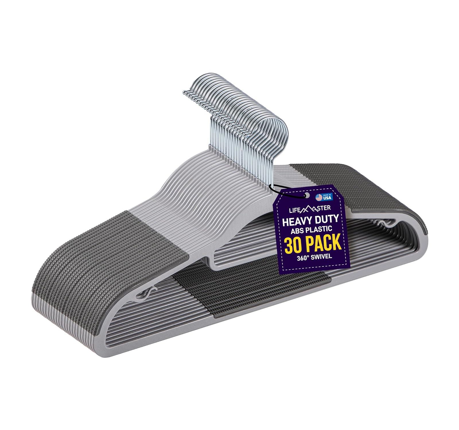Вешалки Bakken- Swiss Lifemaster Durable Non-Slip Gray Plastic с 360° Swivel Hooks