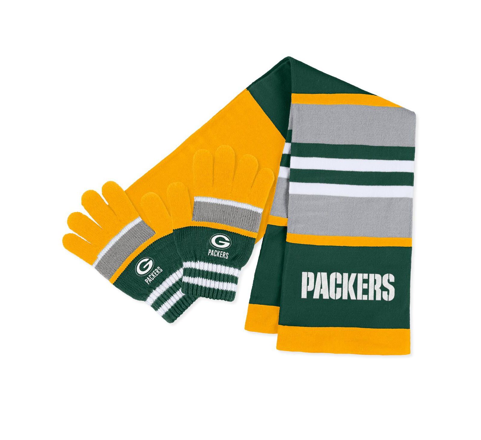Женский WEAR by Erin Andrews Green Bay Packers Stripe Glove и Scarf Set