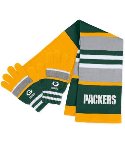 Женский WEAR by Erin Andrews Green Bay Packers Stripe Glove и Scarf Set