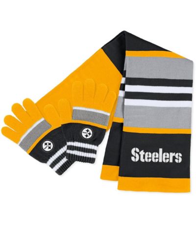 Women's WEAR by Erin Andrews Pittsburgh Steelers Stripe Glove and Scarf Set