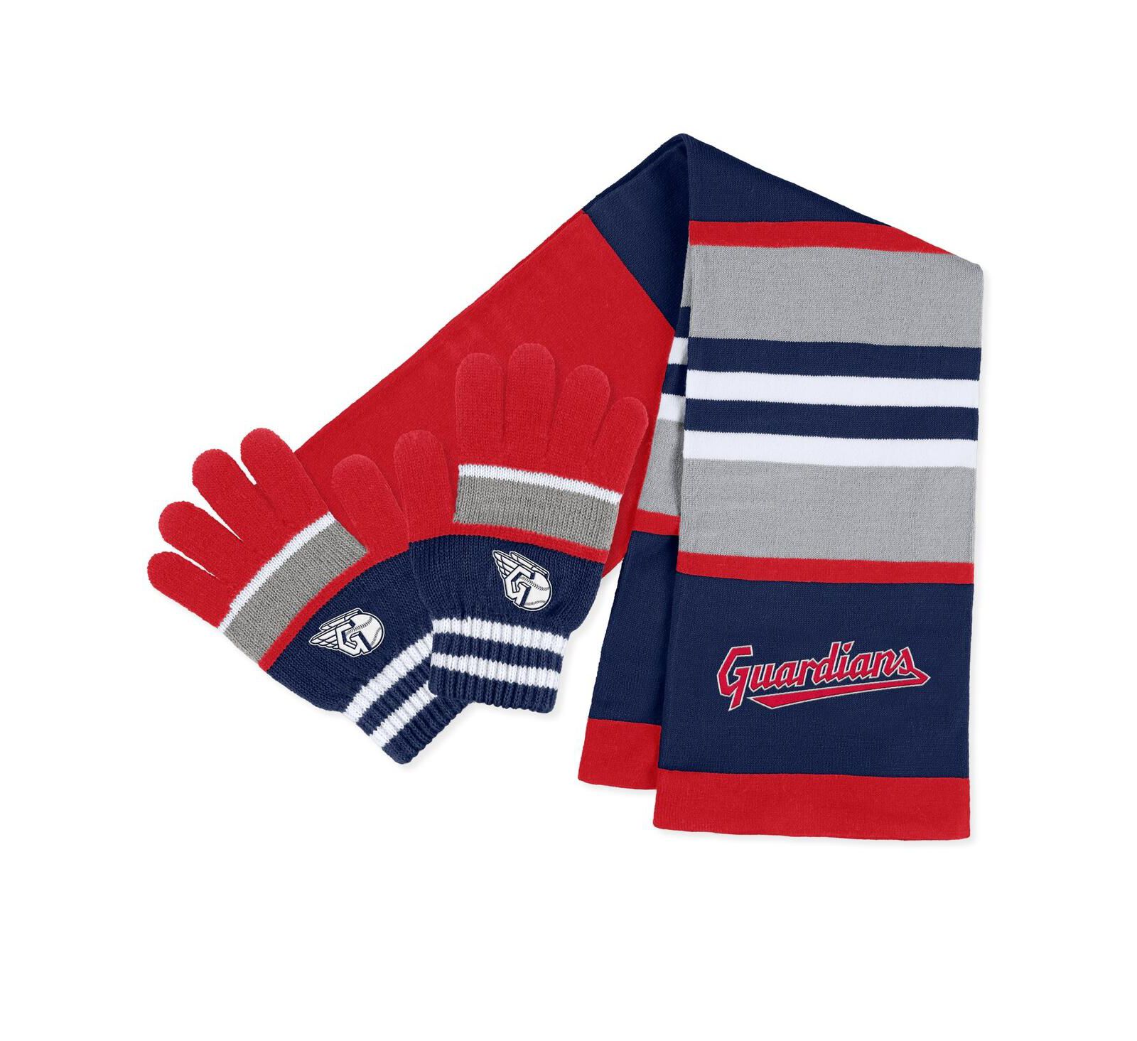 Женский набор WEAR by Erin Andrews Cleveland Guardians Stripe: перчатка и шарф