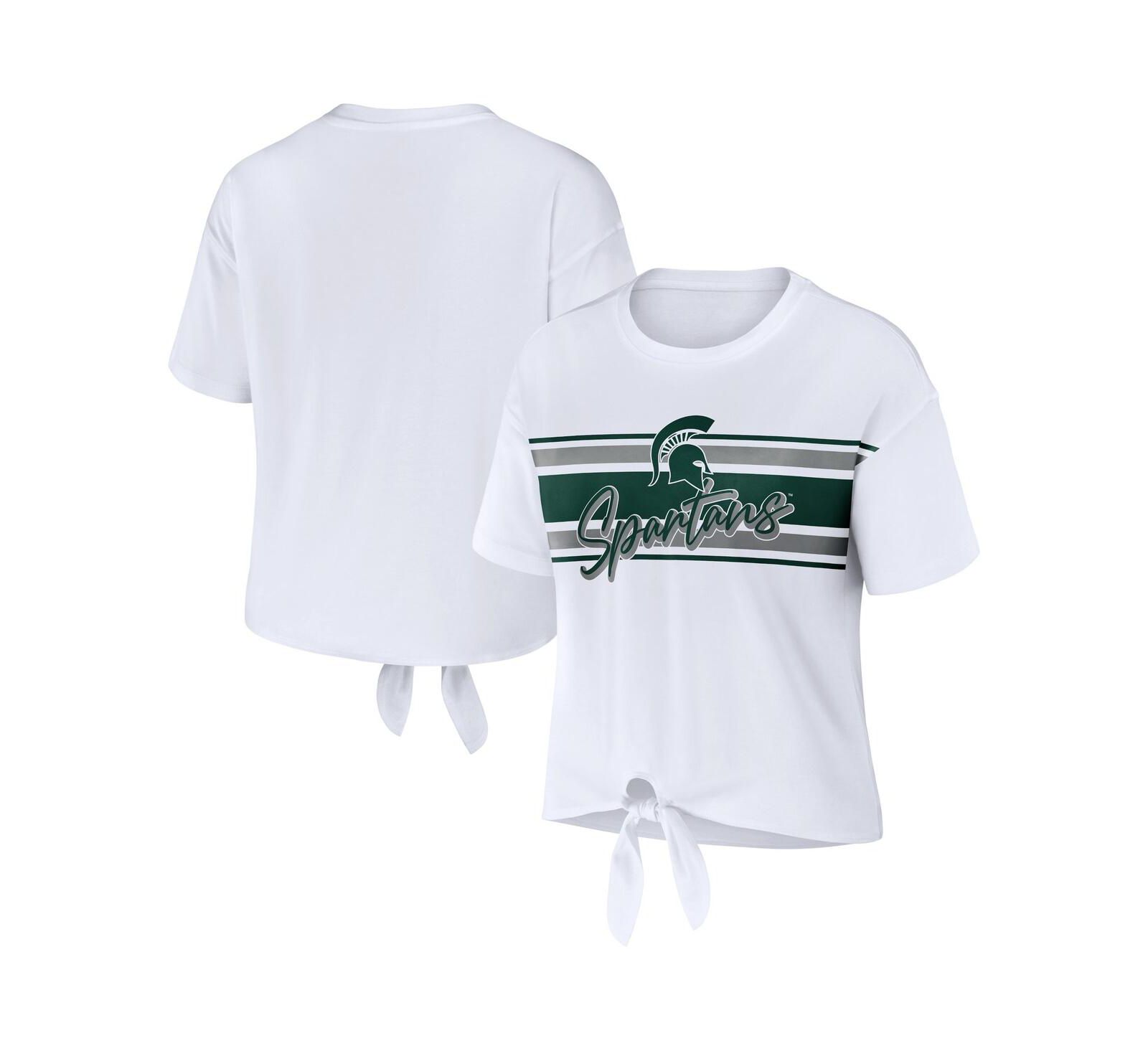 Женская укороченная футболка WEAR by Erin Andrews Michigan State Spartans с полоской и узлом спереди