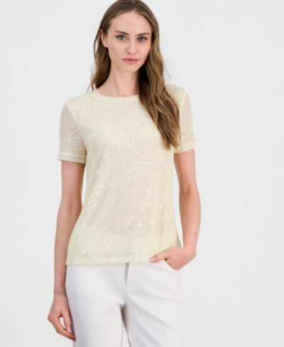 Anne Klein Women's Sequin Crewneck Short-Sleeve Tee