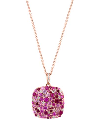 Подвеска EFFY Multi-Gemstone & Diamond Accent Cluster в розовом золоте на серебре, 18"