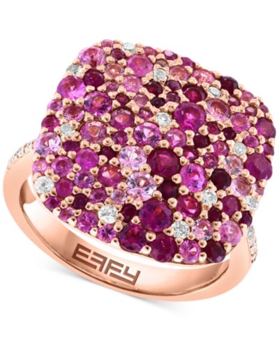 EFFY® Кольцо с многоцветными драгоценными камнями (2-3/4 ct. t.w.) и бриллиантами (1/10 ct. t.w.) в розовом золоте и серебре