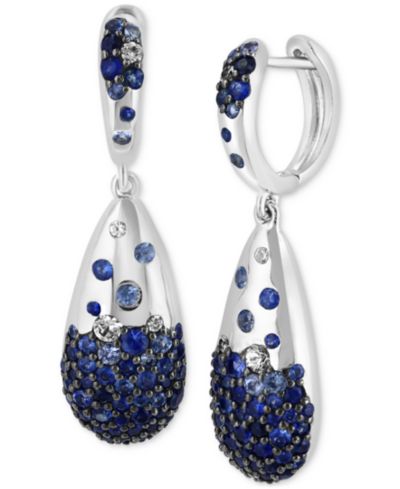 EFFY® Blue Sapphire (3-1/2 ct. t.w.) & White Sapphire (1/3 ct. t.w.) Ombré Cluster Drop Earrings in Sterling Silver
