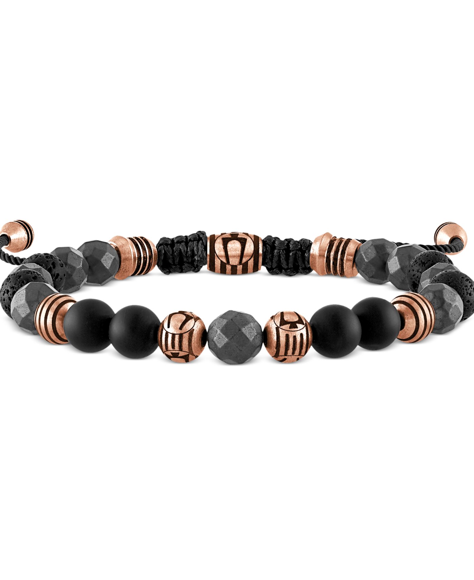 Bulova Rose Gold-Tone IP Stainless Steel Black Onyx Beaded Cord Slider Bracelet
