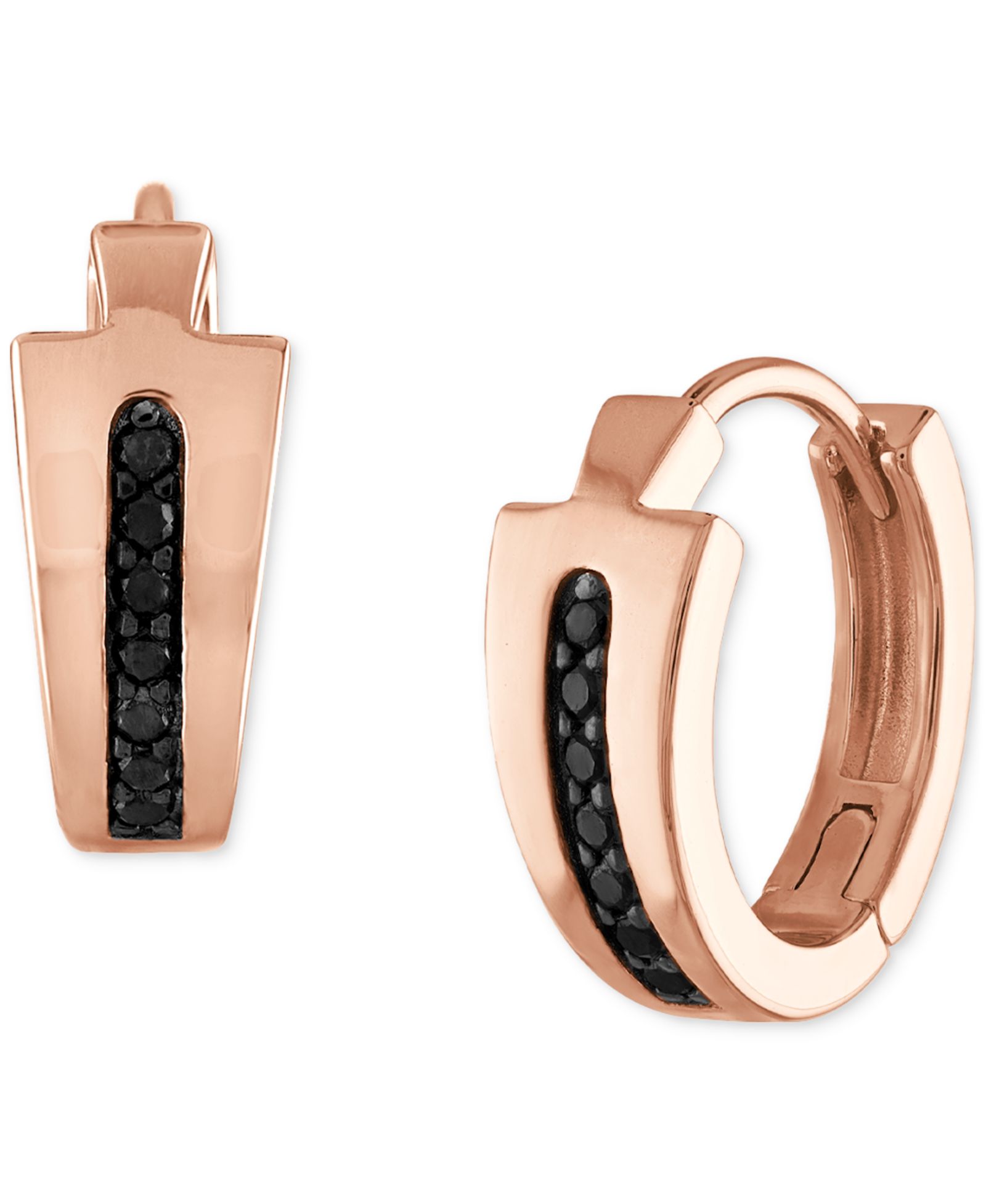 Серьги-кольца Bulova 14k Rose Gold-Plated Sterling Silver Black Diamond, 0.5"
