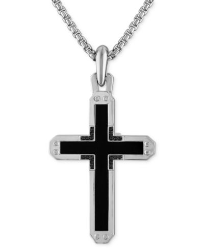 Подвеска Bulova Sterling Silver Black Onyx & Black Diamond Cross 24" + 2" extender