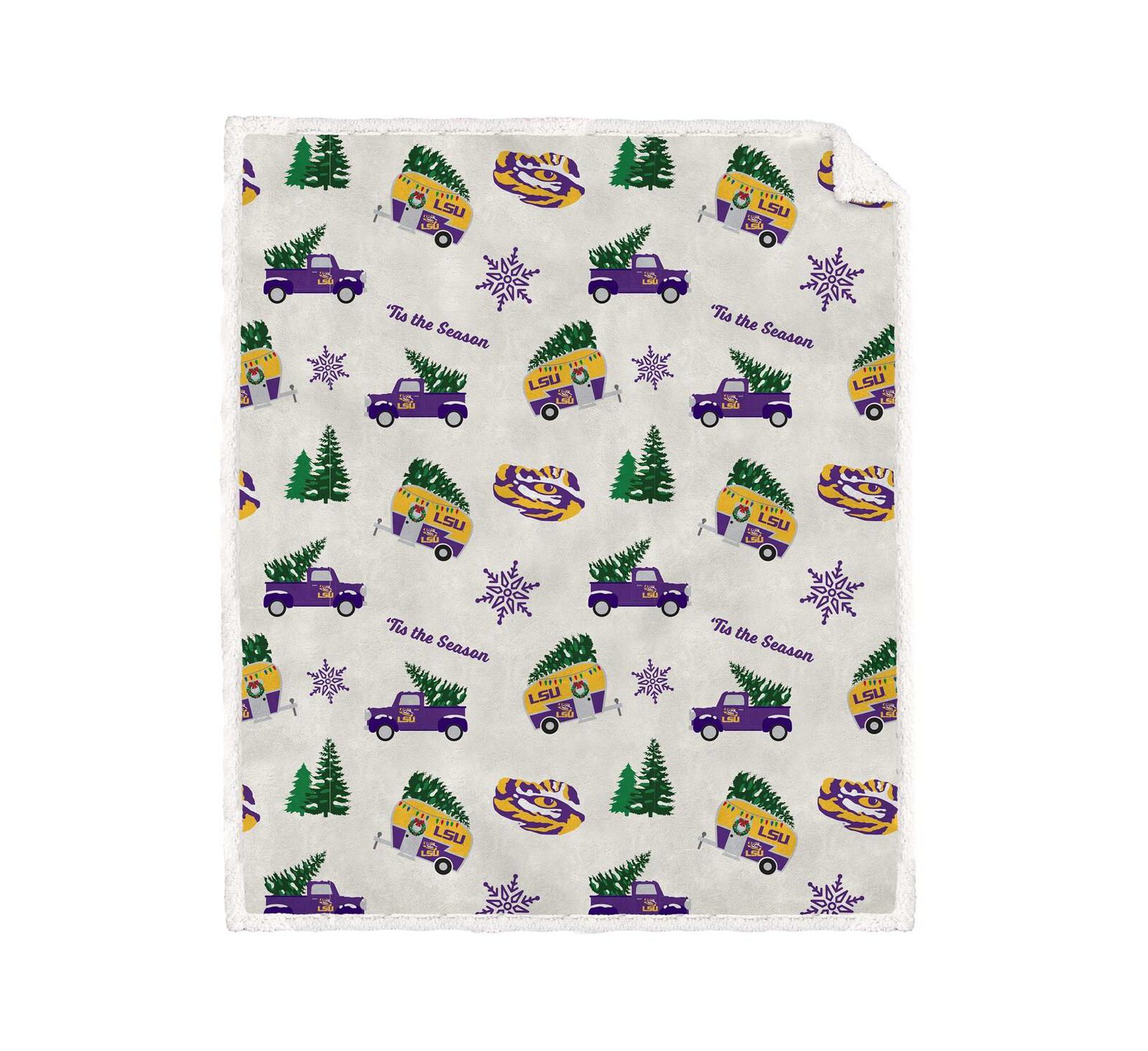 Фланелевый плед Pegasus LSU Tigers Holiday Truck Repeat 50" x 60" Sherpa Fleece
