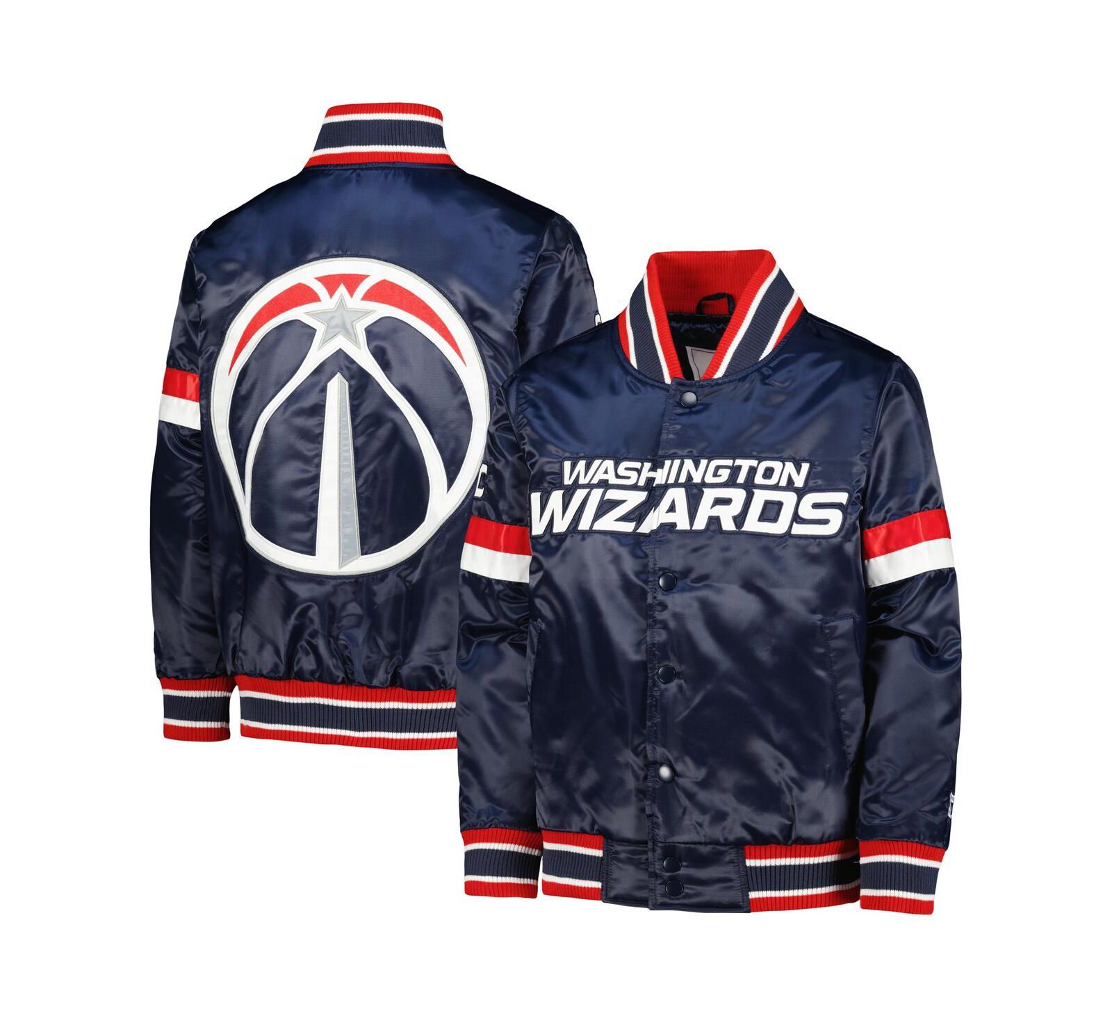 Big Boys Starter Navy Washington Wizards Home Game Varsity Satin Full-Snap Jacket