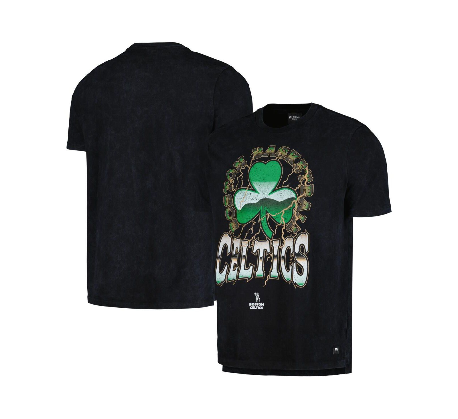 Men's and Women's The Wild Collective Black Distressed Boston Celtics Tour Band T-shirt
