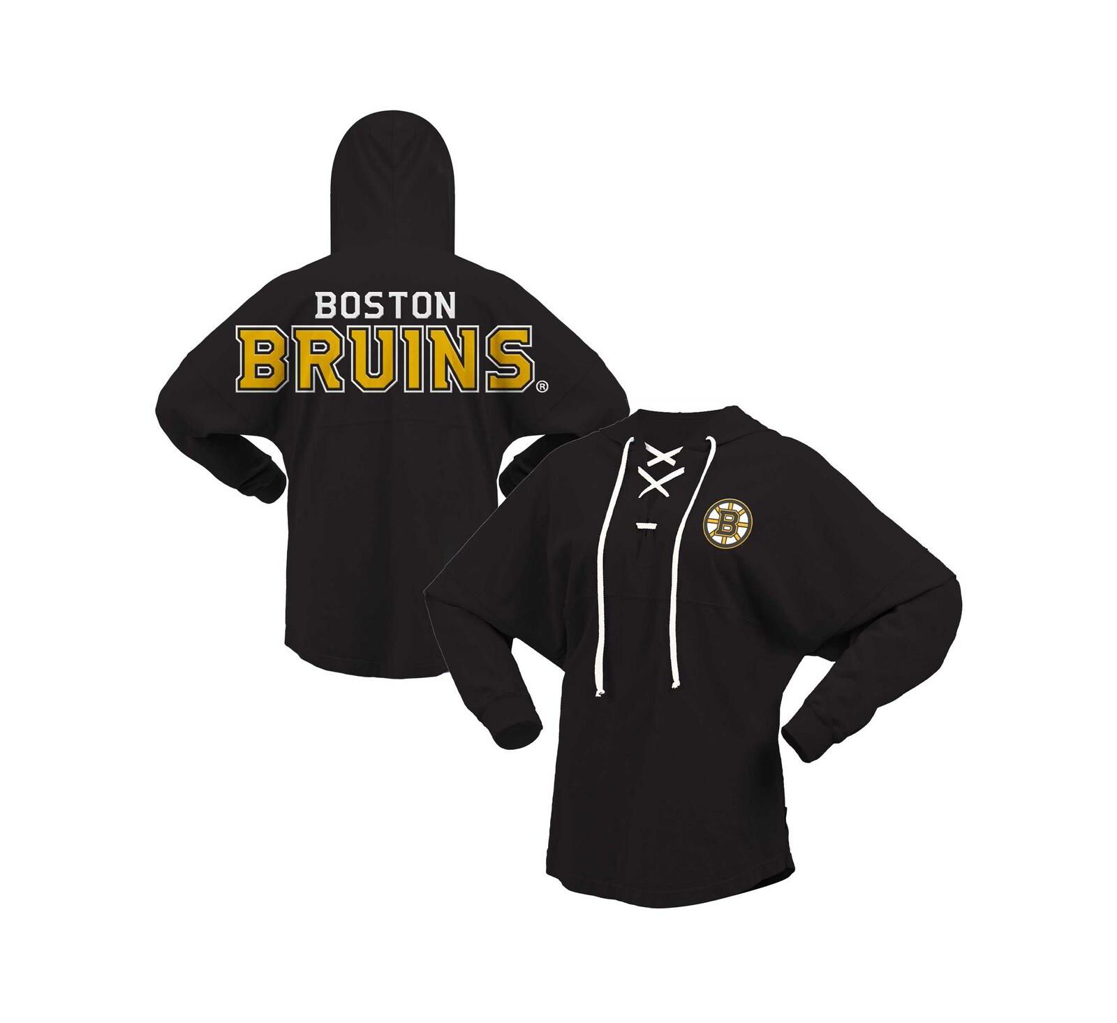 Women's Fanatics Black Boston Bruins Jersey Lace-Up V-Neck Long Sleeve Hoodie T-shirt