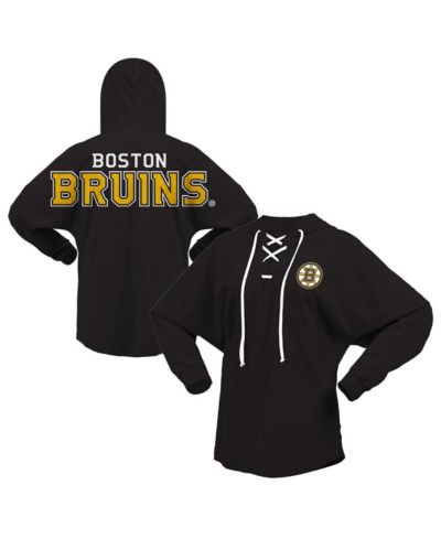 Женская футболка-худи Fanatics Black Boston Bruins с V-образным вырезом и длинным рукавом